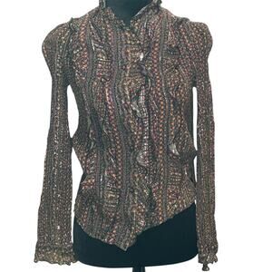 Sézane Sheer Multicolor Ruffle Blouse – Size 34/XS – EUC